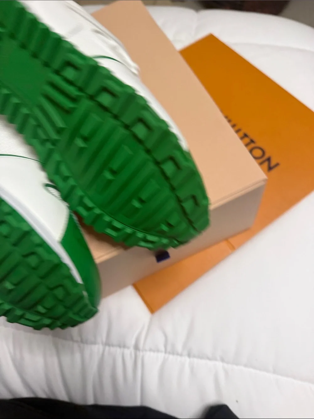Louis Vuitton White & Green Low-Top Sneaker